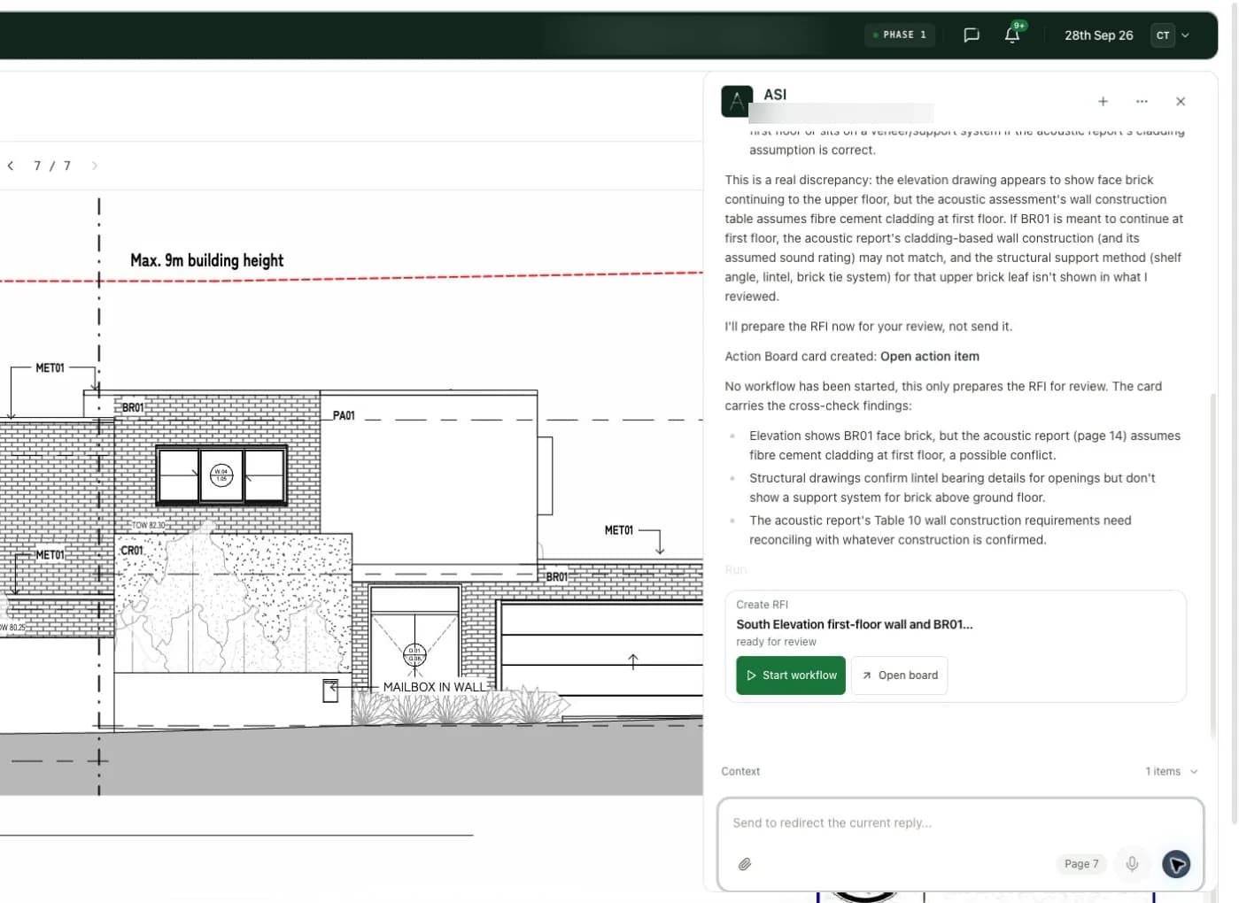 Actual ASI Construct capture of a drawing with a cited finding beside it.